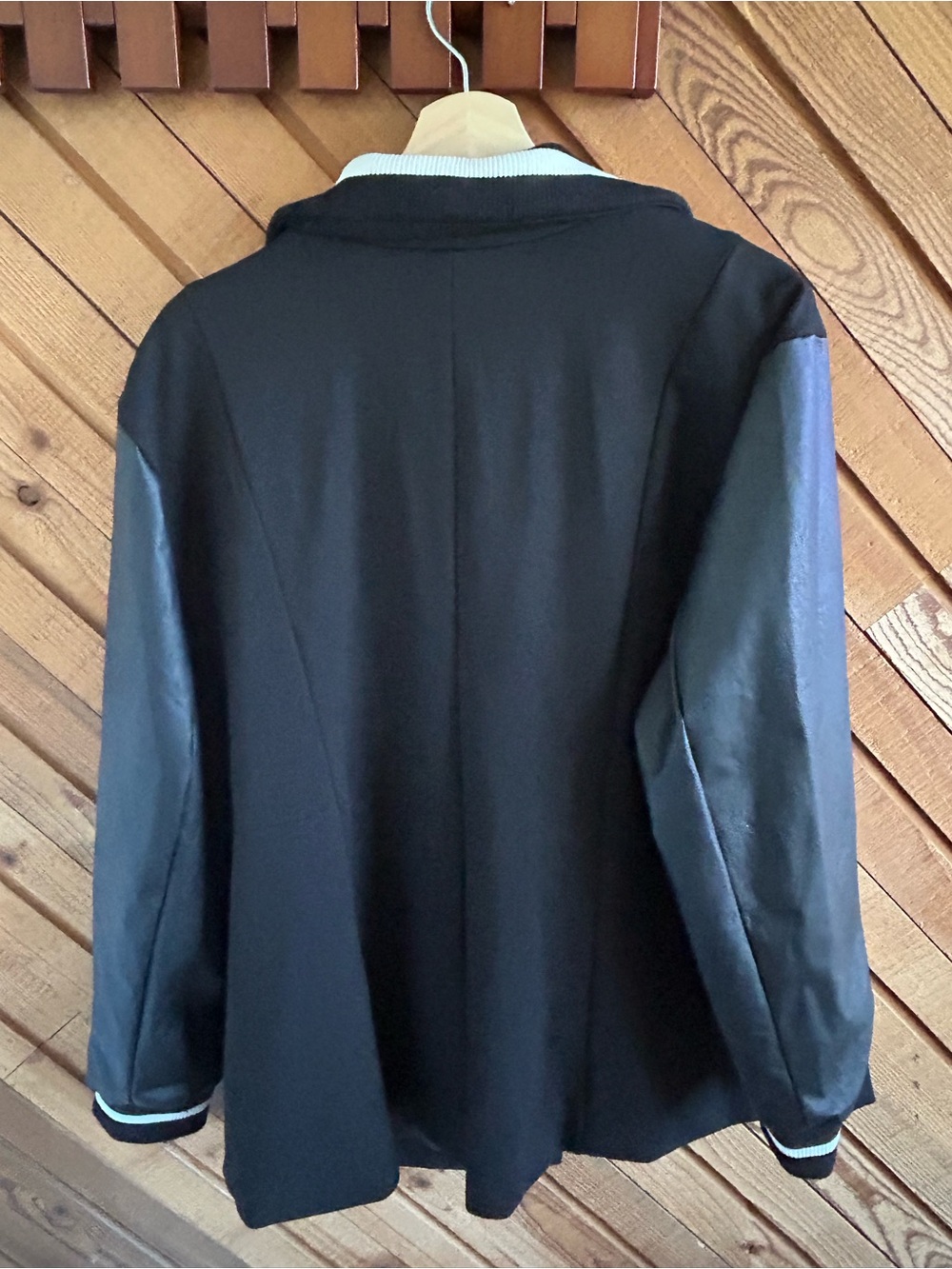 torrid Black Mixed-Media Bomber Blazer with Light Blue Trim - Picture 3 of 4
